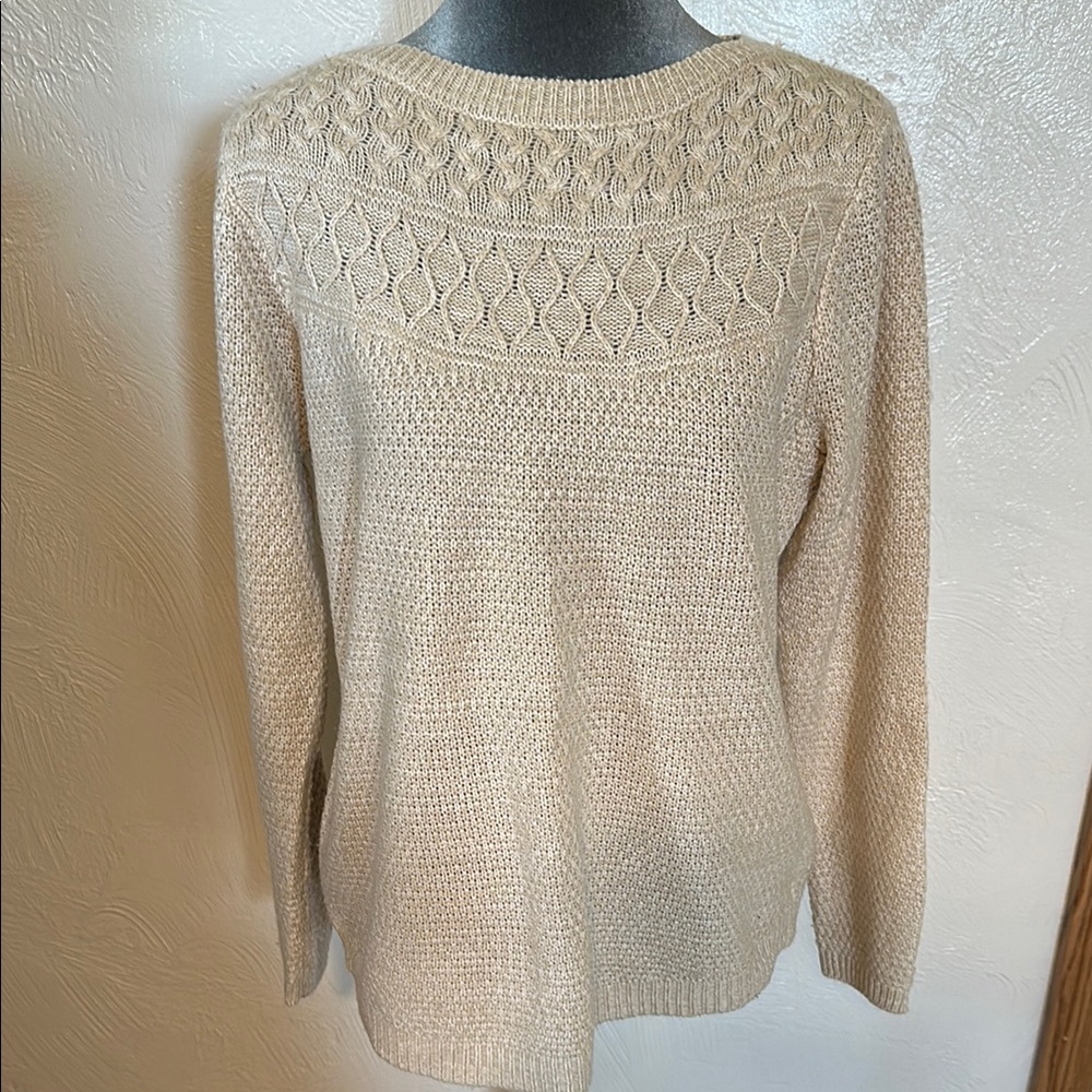 Croft & Barrow Cream Crew Neck Sweater with Intricate Knit